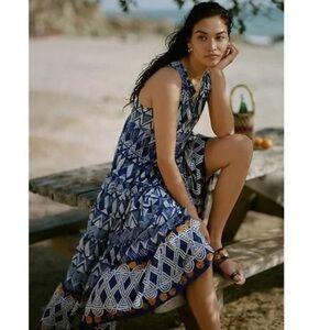 Anthropologie Blue and Orange Maxi Dress